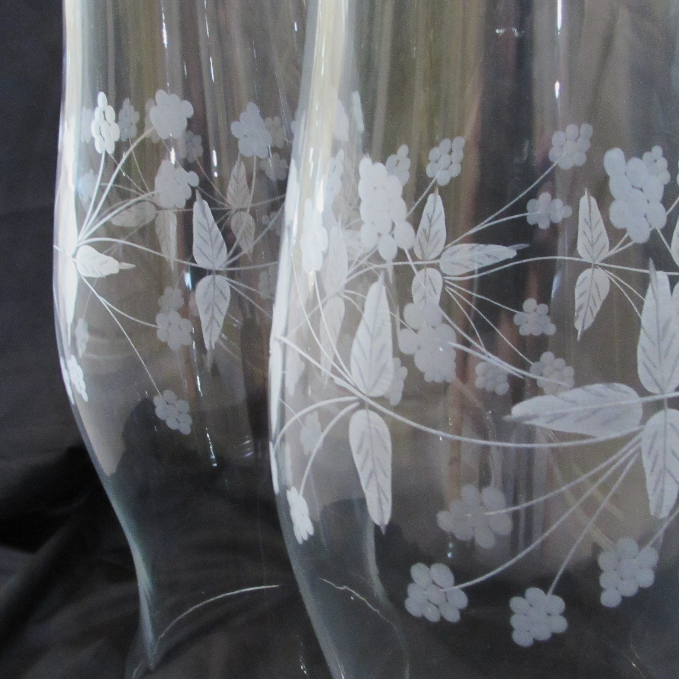 Pair of 22" Etched Glass Hurricanes - Image 2