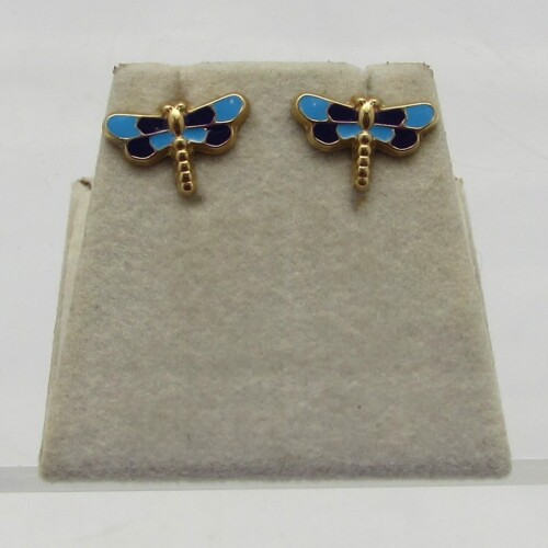 14KT Yellow Gold & Enamel Dragonfly Earrings
