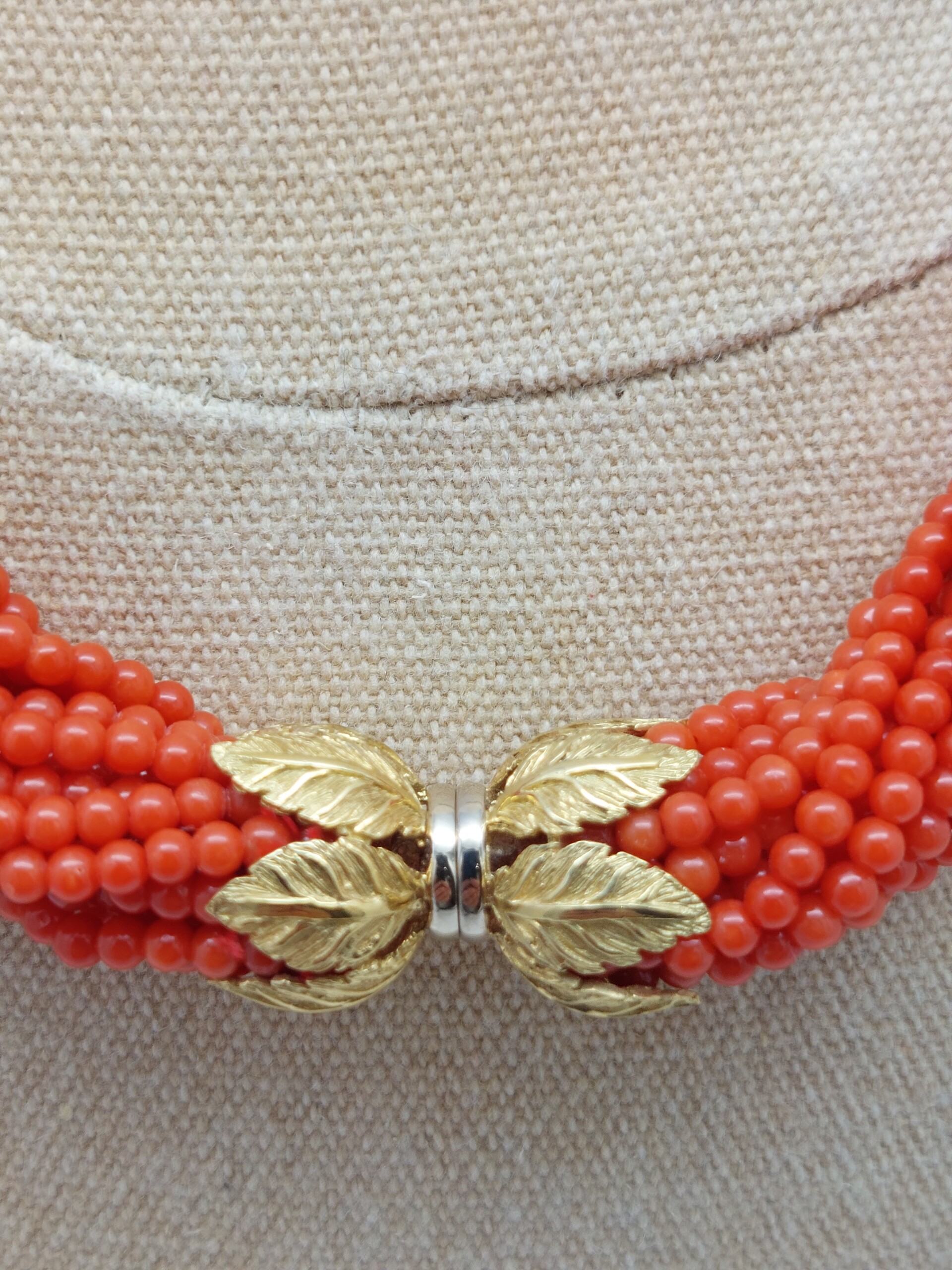 Mediterranean Coral 17 strand Necklace with 18KT Clasp - Image 5
